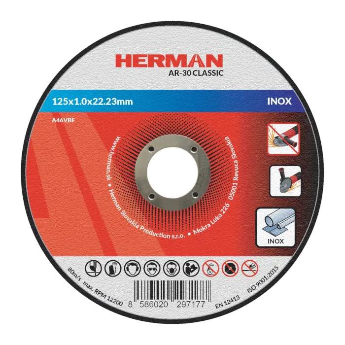 Trennscheibe HERMAN AR-30 Classic|Für Edelstahl 125x1,0x22,23mm|Gerade|TYP 41