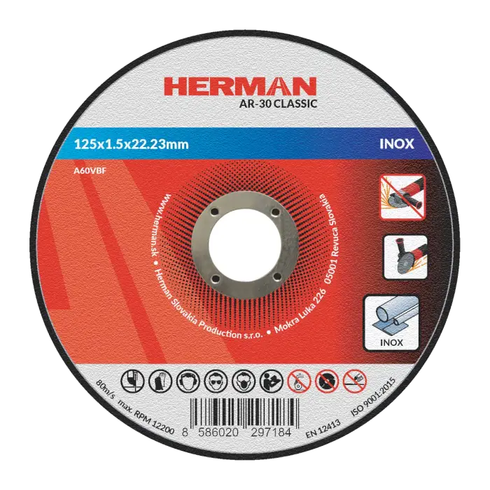 Trennscheibe HERMAN AR-30 Classic|Für Edelstahl 125x1,5x22,23mm|Gerade|TYP 41