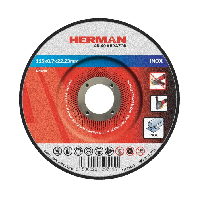 Trennscheibe HERMAN AR-40 Abrazor|Für Edelstahl 115x0,7x22,23mm|Gekröpft|TYP 42