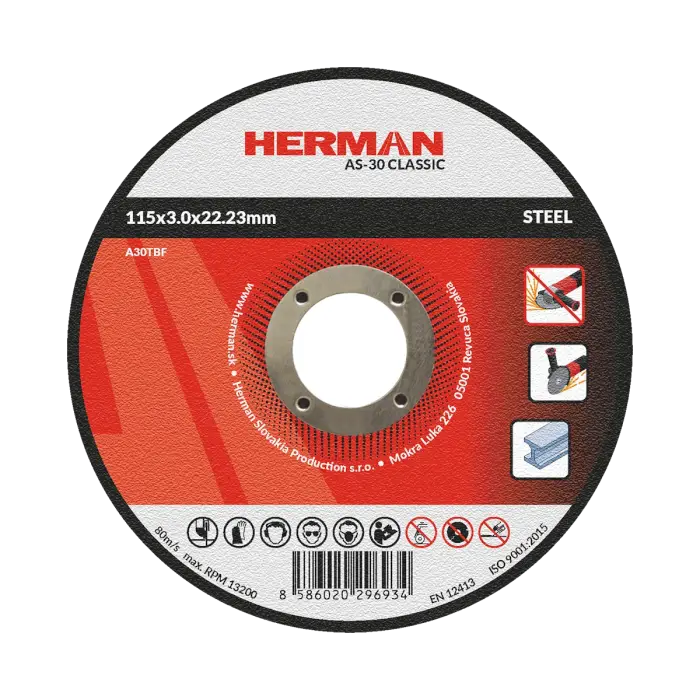 Trennscheibe HERMAN AS-30 Classic|Für Stahl 115x3,0x22,23mm|Gerade|TYP 41