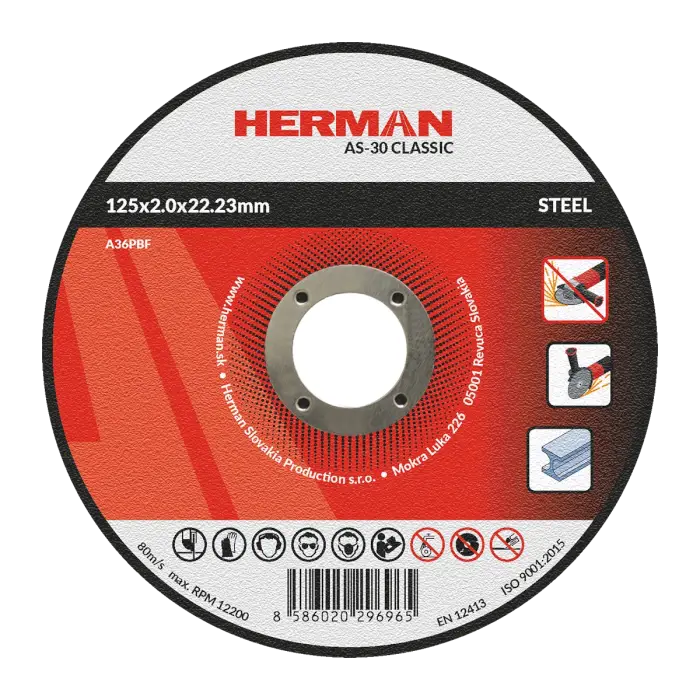 Trennscheibe HERMAN AS-30 Classic|Für Stahl 125x2,0x22,23mm|Gerade|TYP 41