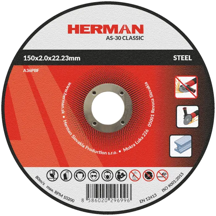 Trennscheibe HERMAN AS-30 Classic|Für Stahl 150x2,0x22,23mm|Gerade|TYP 41