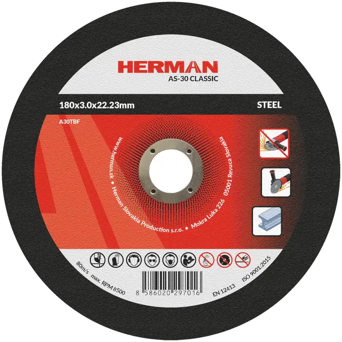Trennscheibe HERMAN AS-30 Classic|Für Stahl 180x3,0x22,23mm|Gerade|TYP 41