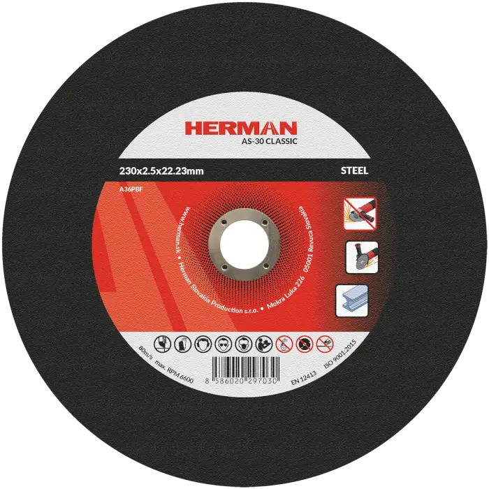 Trennscheibe HERMAN AS-30 Classic|Für Stahl 230x2,5x22,23mm|Gerade|TYP 41