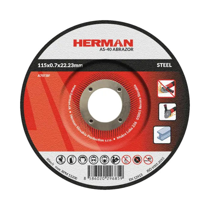 Trennscheibe HERMAN AS-40 Abrazor|Für Stahl 115x0,7x22,23mm|Gekröpft|TYP 42