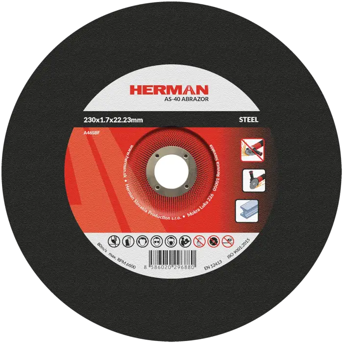 Trennscheibe HERMAN AS-40 Abrazor|Für Stahl 230x1,7x22,23mm|Gekröpft|TYP 42
