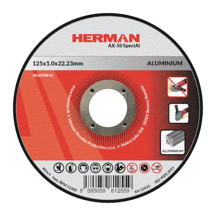 Trennscheibe HERMAN AX-50 SpeciAl|Für Aluminium 125x1,0x22,2mm | Gerade|TYP 41