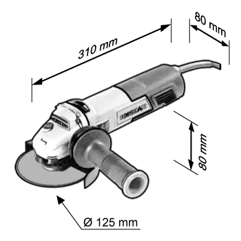 Rozmery uhlovej brúsky WX 12504