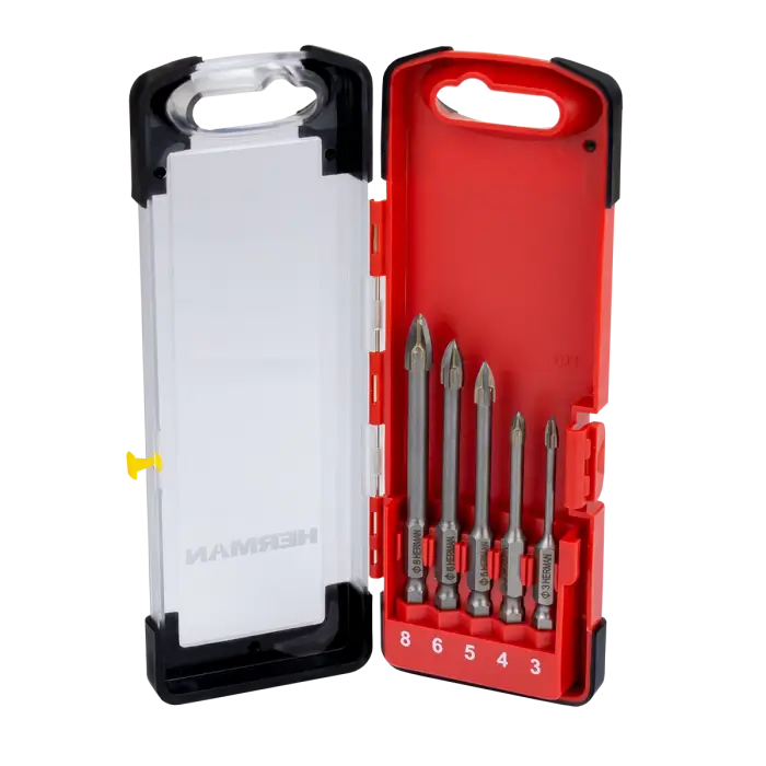 Vierschneidiger TCT-Bohrersatz HERMAN QDC-61 Glass 1x 3, 4, 5, 6, 8mm| 5Stück im Satz