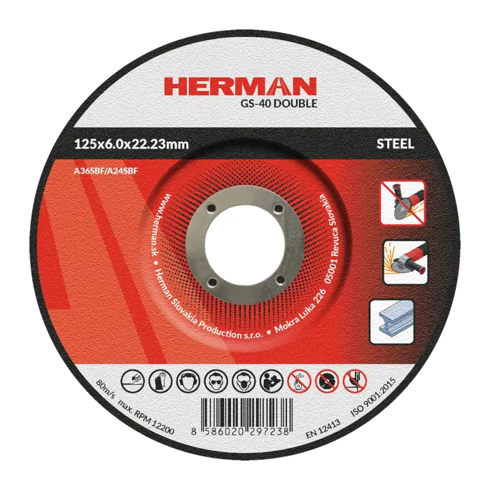 Schleifscheibe HERMAN GS-40 Double|Für Stahl 125x6,0x22,23mm