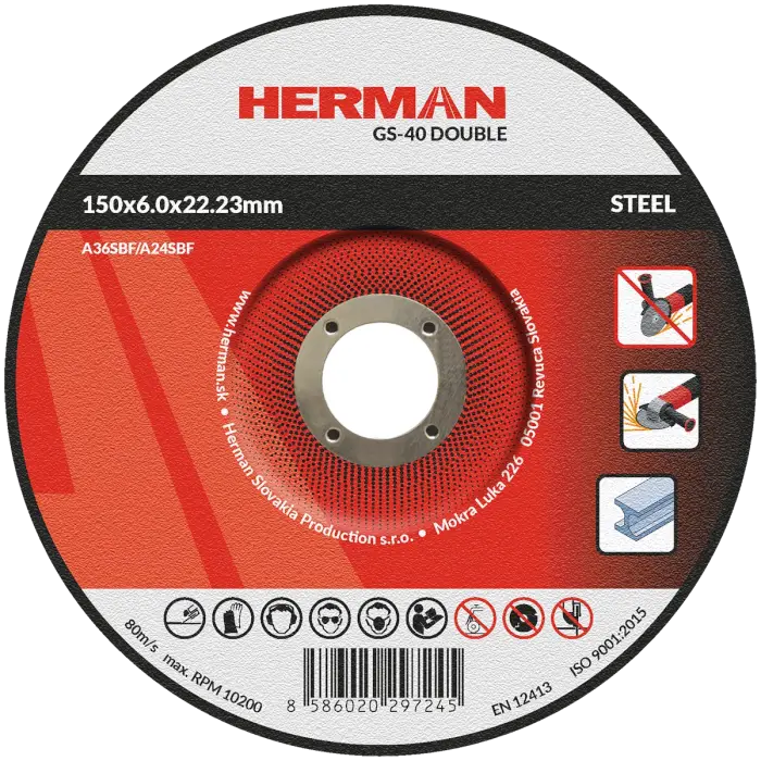 Schleifscheibe HERMAN GS-40 Double|Für Stahl 150x6,0x22,23mm