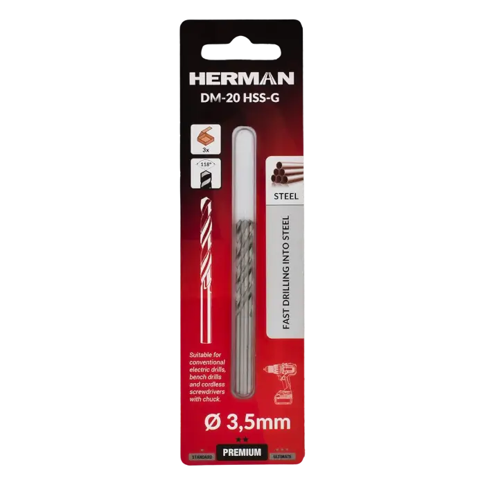 Metallbohrer DIN 338 HERMAN DM-20 HSS-G 3,5x39/70mm