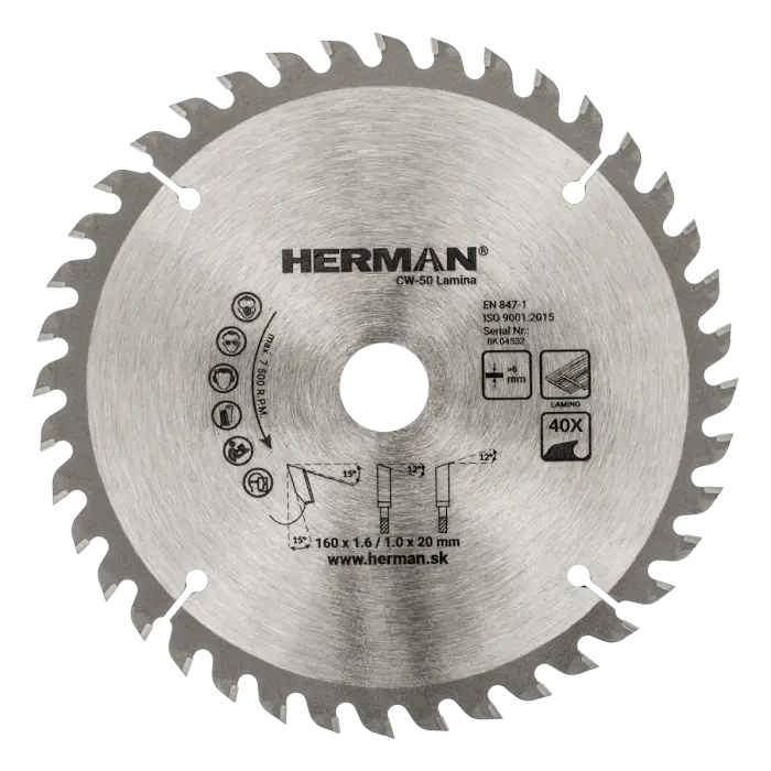 Kreissägenblatt HERMAN CW-50 Lamina 160x1,6/1,0x20mm|40 Zähne